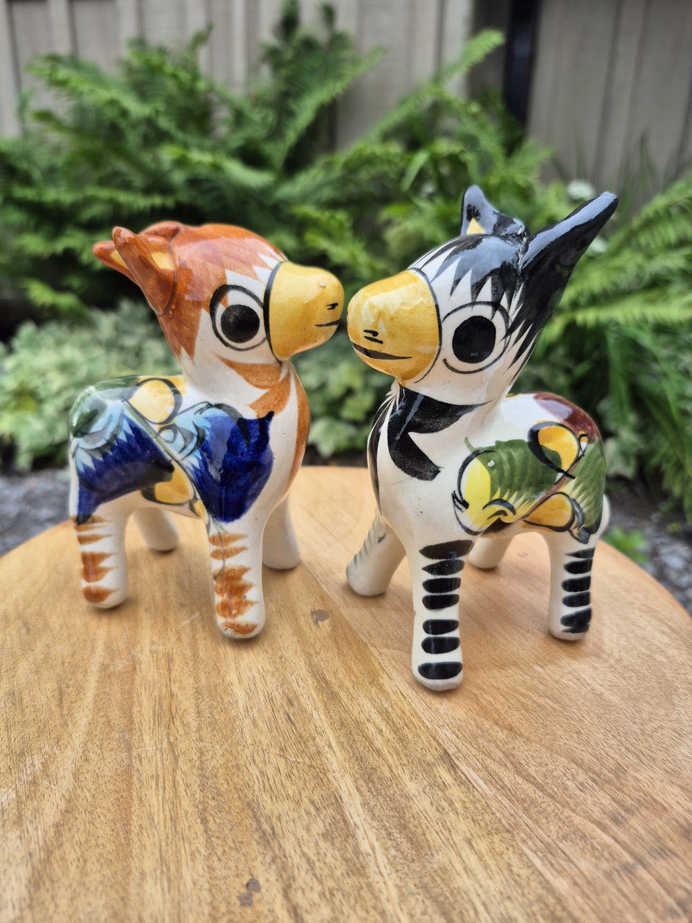 Vintage Tonala Mexican Pottery Donkey Figurines - Set of 2 Folk Art Burros